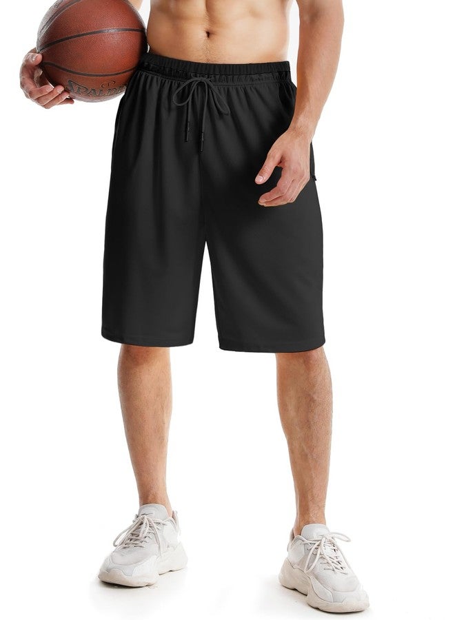Aolesy Men's Basketball Shorts with Zipper Pockets Lightweight Quick Dry 10 Inch Workout Shorts for Men Athletic Gym Black - Image 3